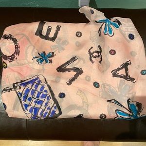 Chanel silk scarf in light pink.